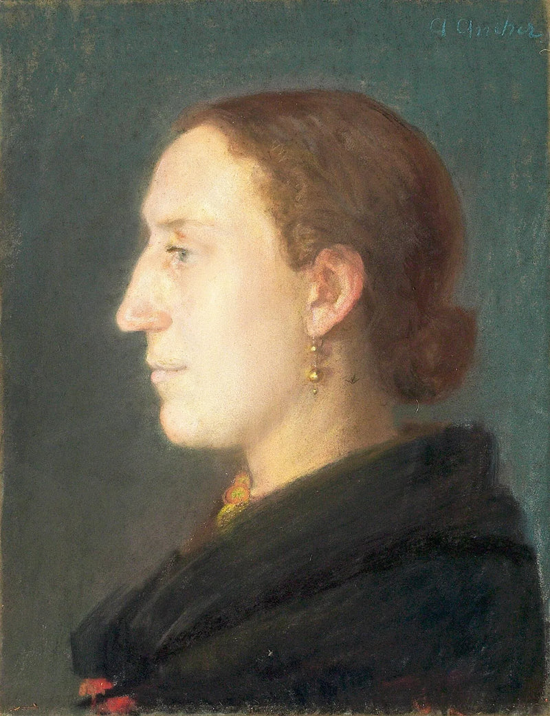 Portræt af en siddende kvinde, der vender fremad, vendt mod højre. - Anna Ancher