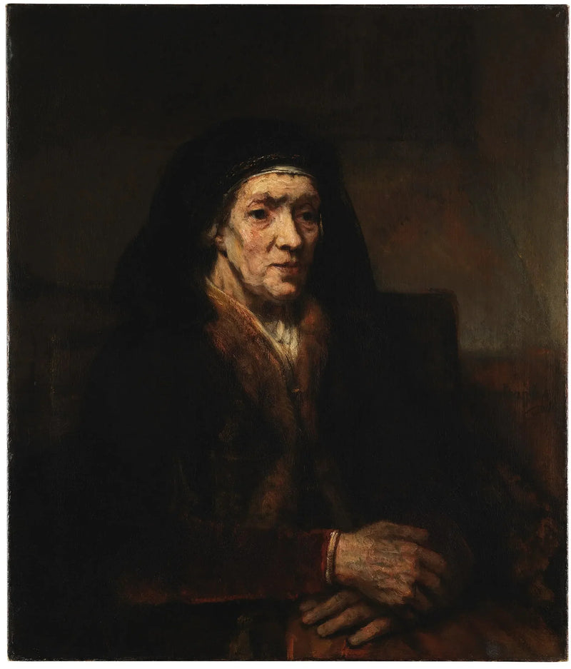 Portræt af en kvinde, der sidder med hænderne foldet - Rembrandt