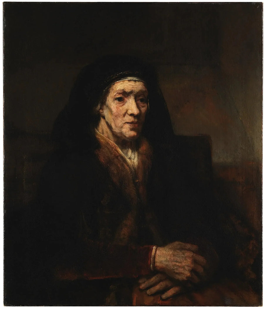 Portræt af en kvinde, der sidder med hænderne foldet - Rembrandt