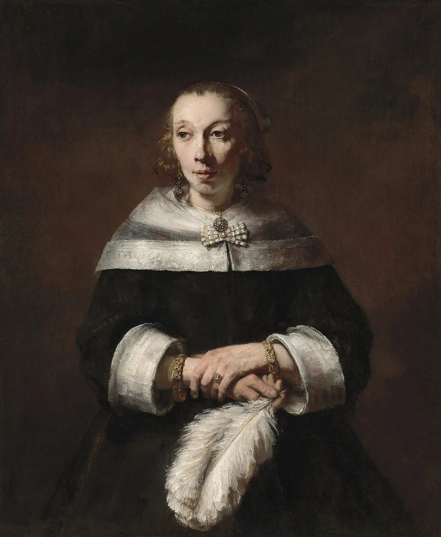 Portræt af en kvinde med en fjeret fane - Rembrandt