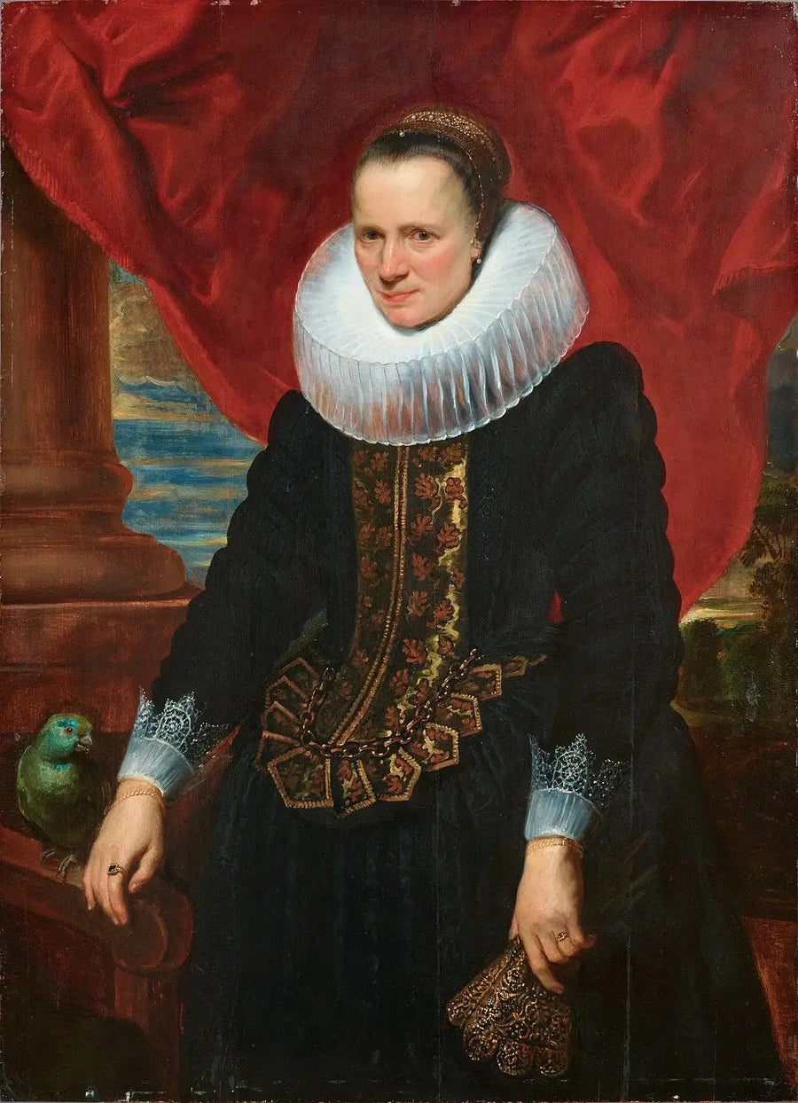 Portræt af en kvinde med en papegøje - Antoine van Dyck