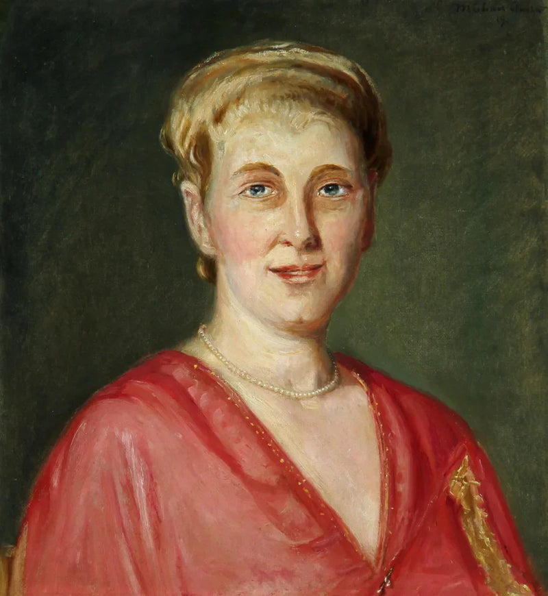 Portræt af en blond kvinde i en rød kjole. - Michael Peter Ancher