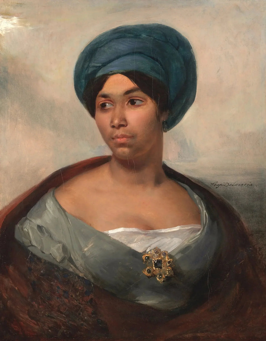 Portræt af en kvinde med en blå turban - Eugène Delacroix