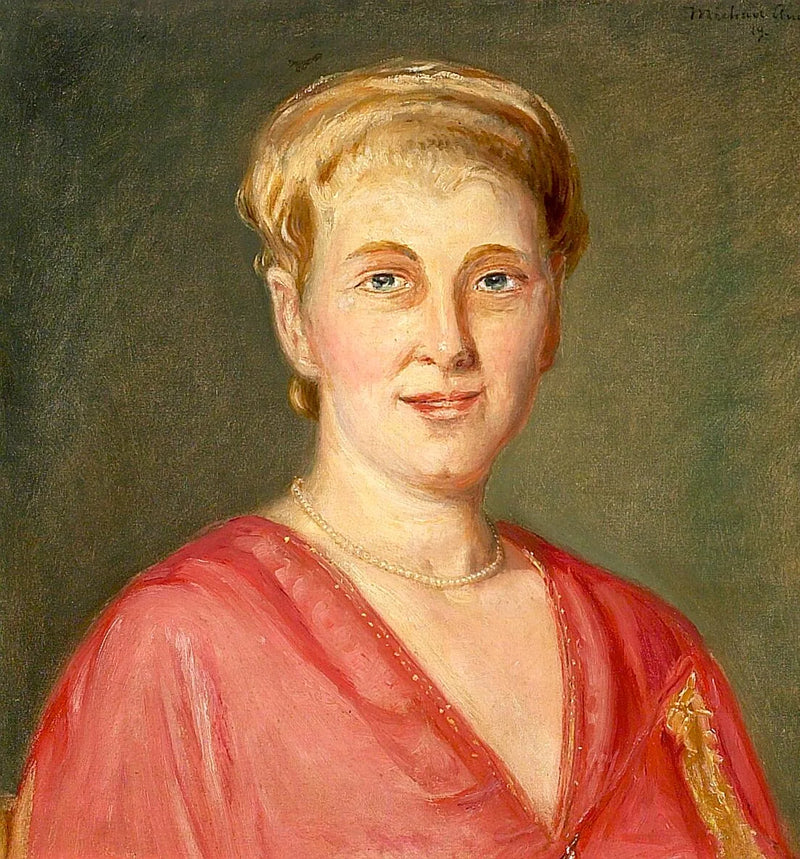 Portræt af en kvinde i en rød kjole med en perlekæde. - Michael Peter Ancher