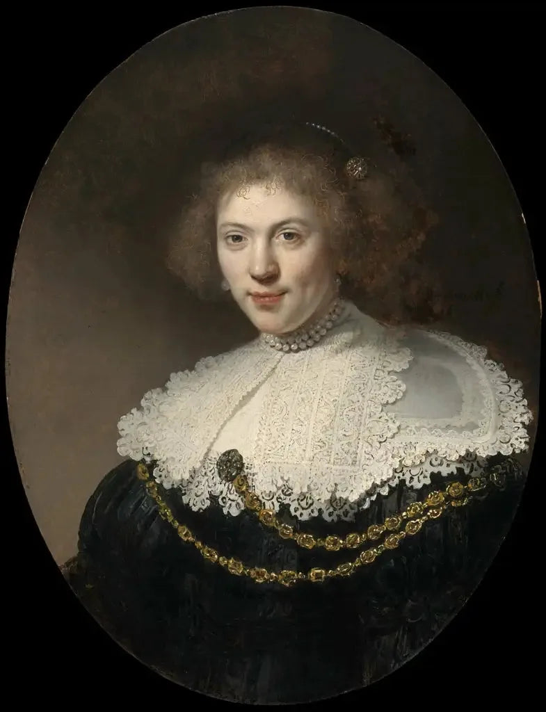 Portrait d'une femme portant une chaîne en or - Rembrandt image 1 reproduction de peinture à l’huile