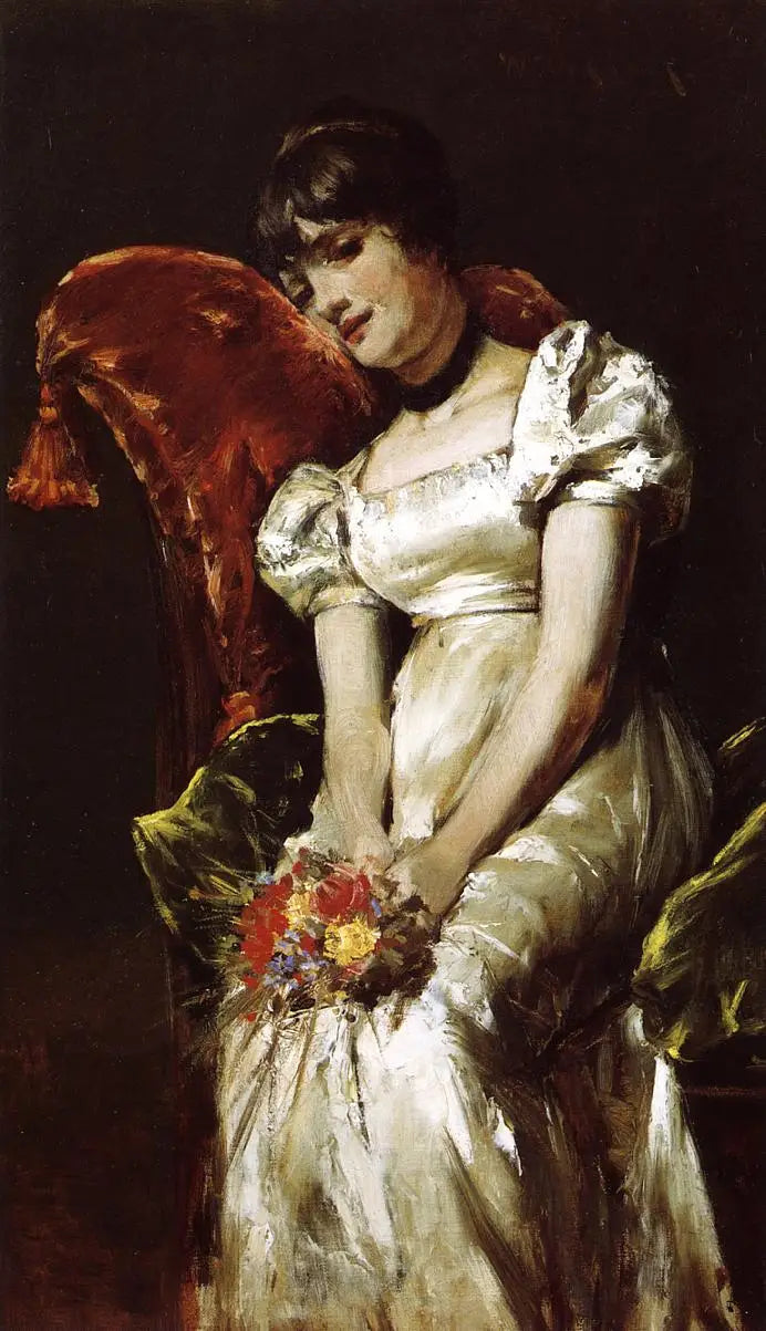 Portræt af en ung pige, der sidder med en buket - Pierre-Auguste Renoir