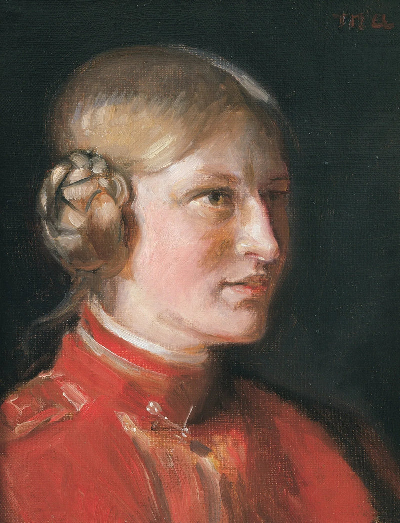 Portræt af en ung pige i en rød kjole - Michael Peter Ancher