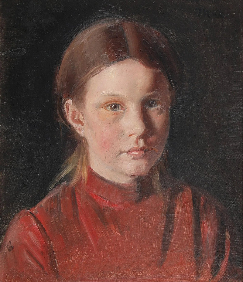 Portræt af en lille pige i en rød kjole. - Michael Peter Ancher