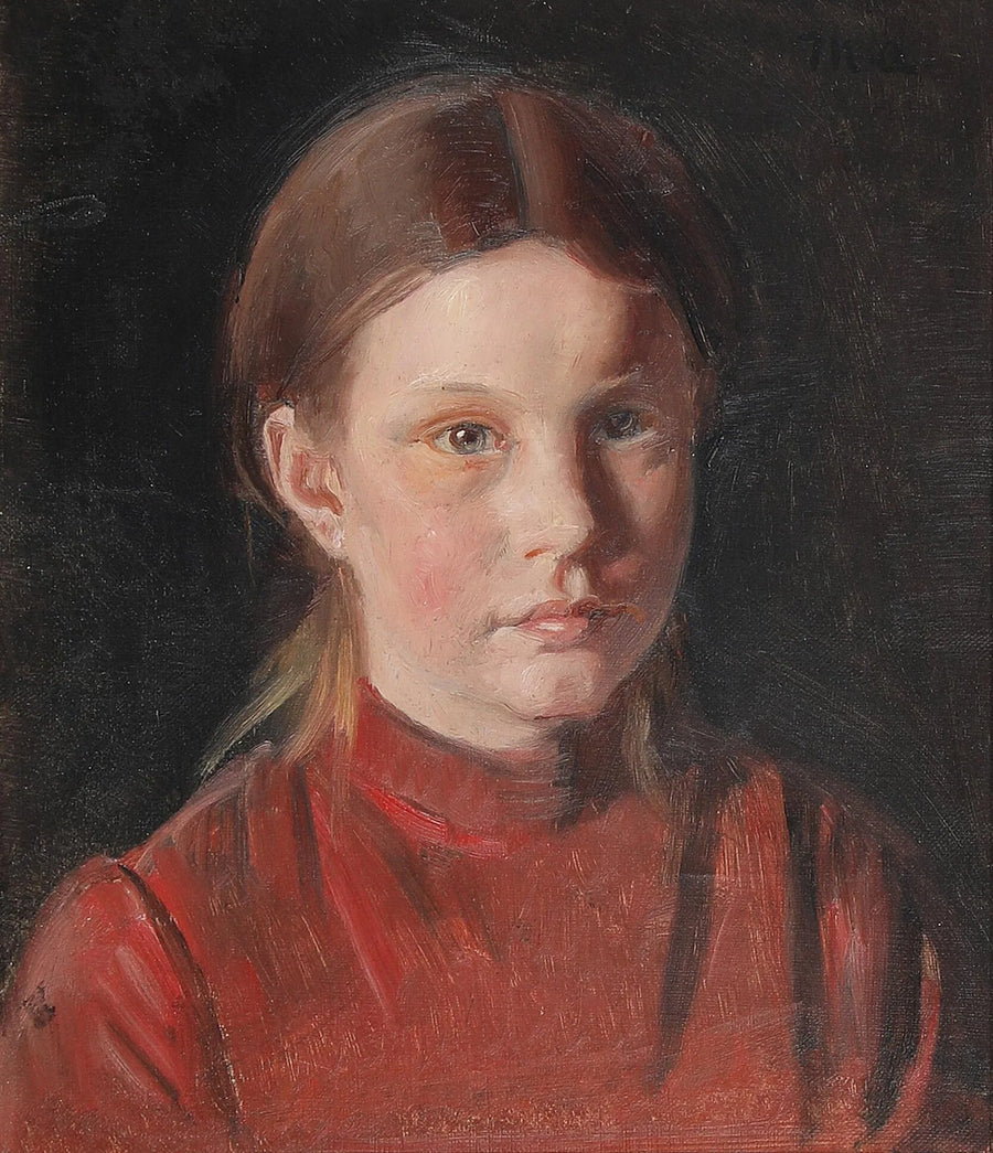 Portræt af en lille pige i en rød kjole. - Michael Peter Ancher