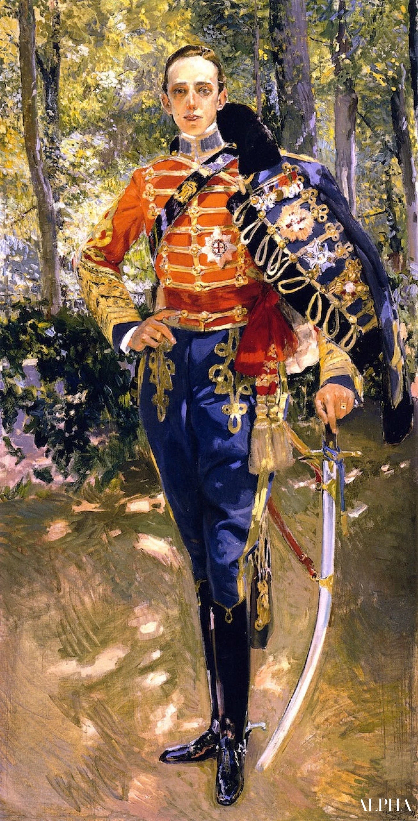 'Portræt af Alfonso XIII iført hussaruniform - Sorolla - Reproduktioner af malerier og højkvalitetsmalerier'