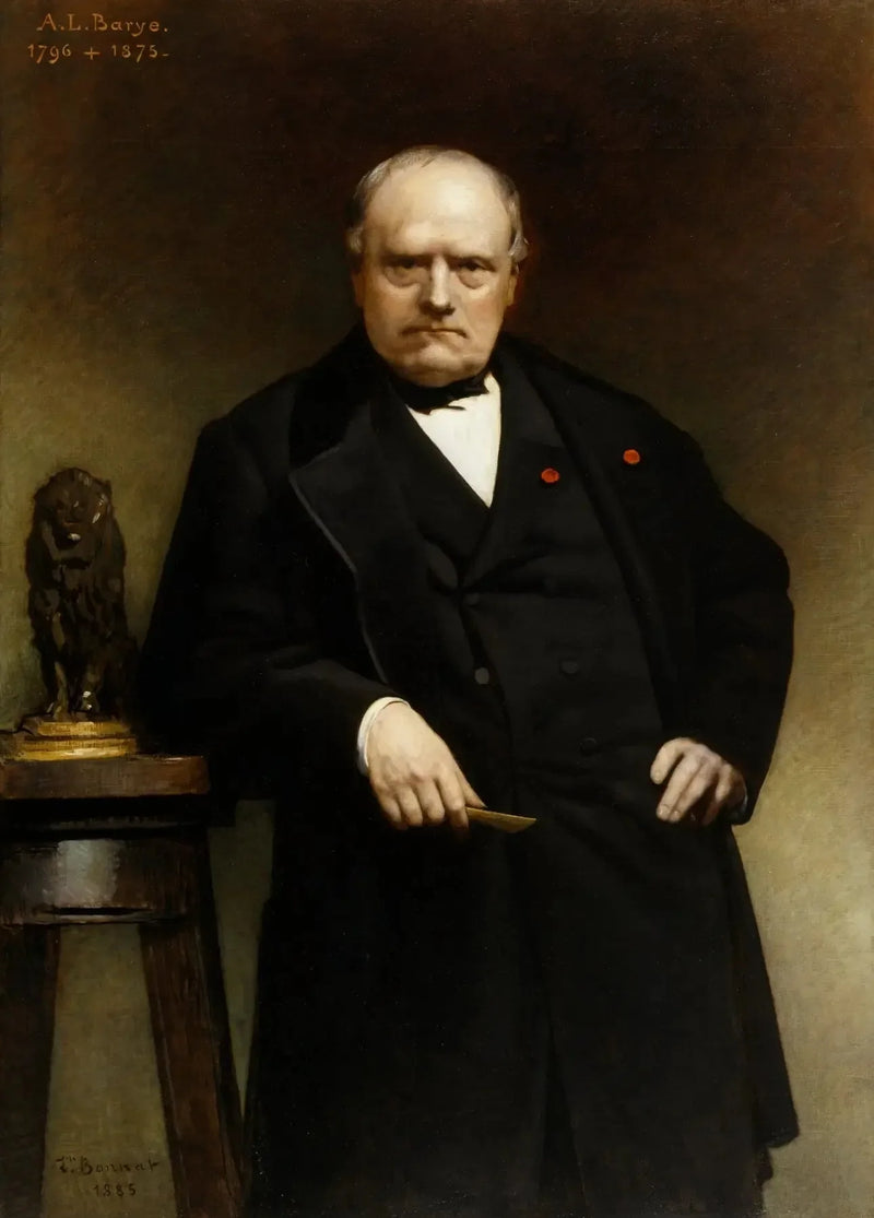 Portrait de Barye med en voksmodel af « Den siddende løve » - Léon Bonnat