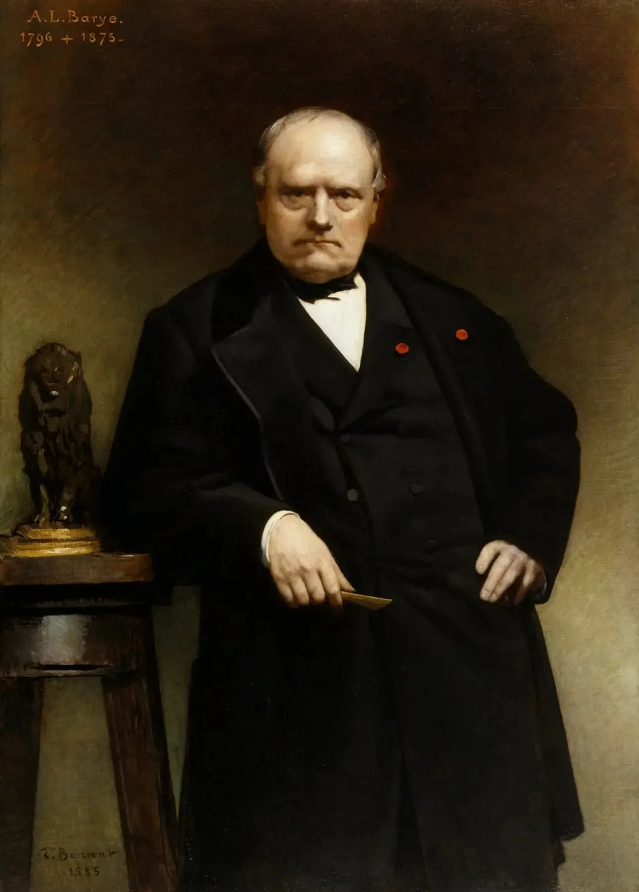 Portrait de Barye med en voksmodel af « Den siddende løve » - Léon Bonnat