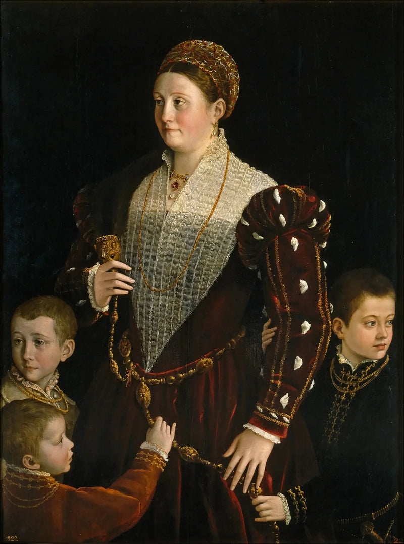 Portræt af Camilla Gonzaga og hendes tre sønner - Parmigianino