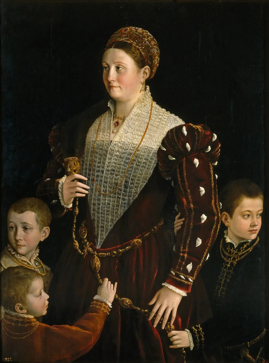 Portræt af Camilla Gonzaga og hendes tre sønner - Parmigianino