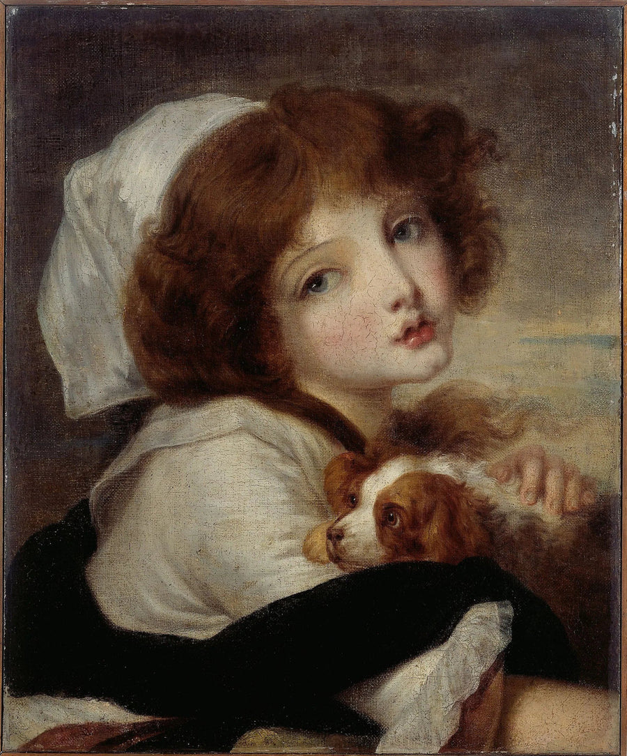 Portræt af lille pige med lille hund - Jean-Baptiste Greuze