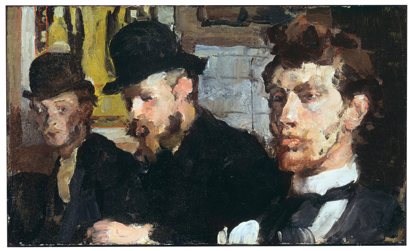 Gruppeportræt med fra venstre mod højre kunstnerne Carel Adolph Lion Cachet, Gerrit Willem Dijsselhof og Theo Nieuwenhuis - Isaac Israel