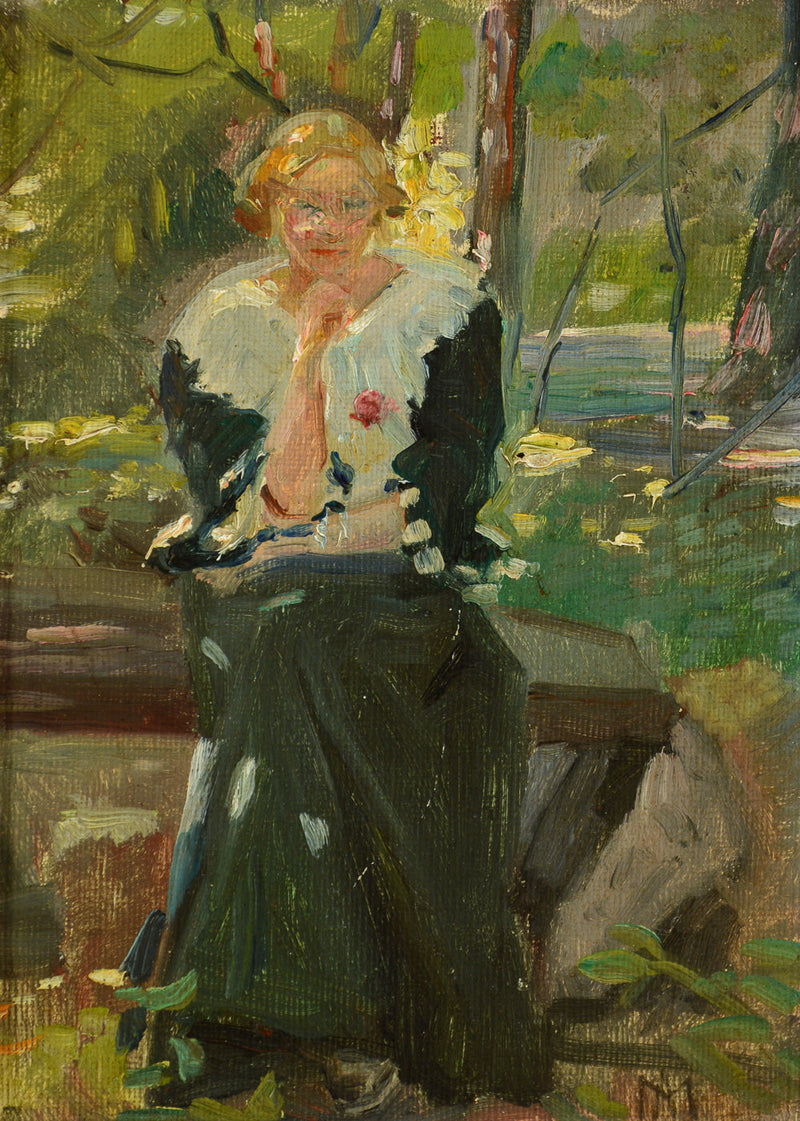 Portræt af Helga Ancher i haven på Amalievej, Frederiksberg. -Michael Peter Ancher