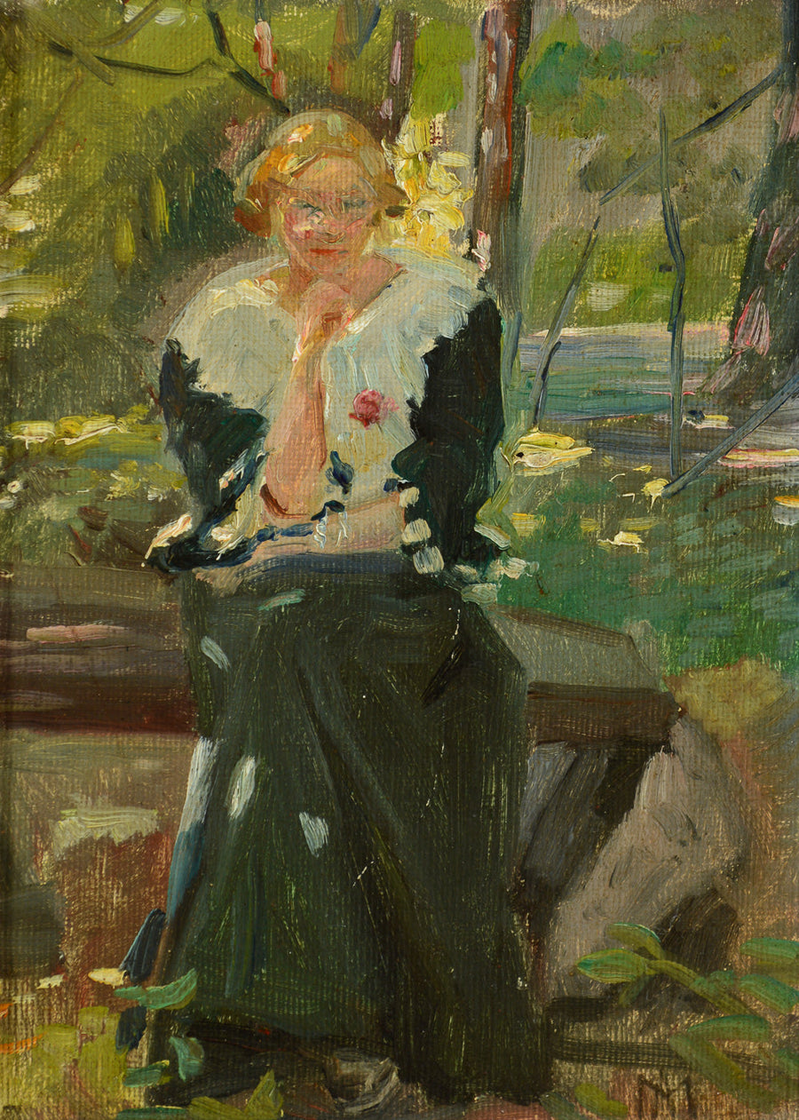 Portræt af Helga Ancher i haven på Amalievej, Frederiksberg. -Michael Peter Ancher