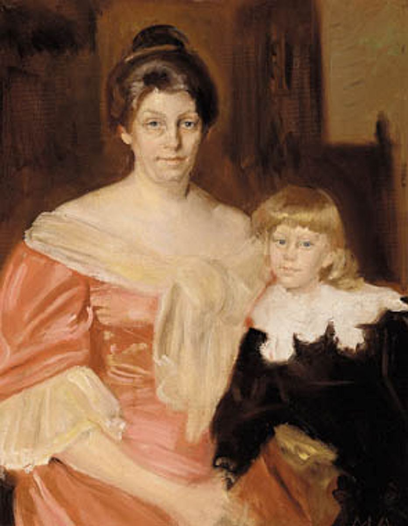 Portræt af Henny Brodersen og hans yngste søn, Fin. - Michael Peter Ancher