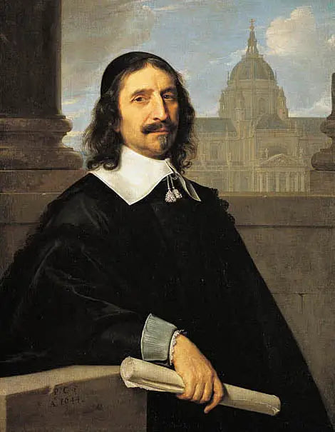 Portrait af Jacques Lemercier foran Sorbonne-kapellet, bygget mellem 1635 og 1653 - Philippe de Champaigne