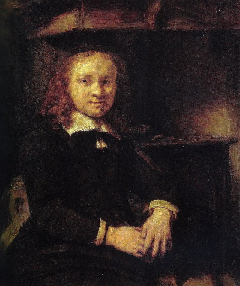 Portræt af Jan Boursse, siddende nær en kamin - Rembrandt