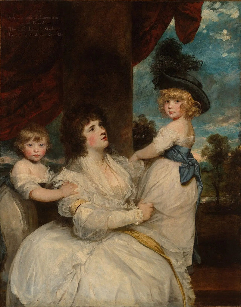 Portræt af Jane, hertuginde af Harrington, med sine sønner, vicomte Petersham og den ærede Lincoln Stanhope - Joshua Reynolds