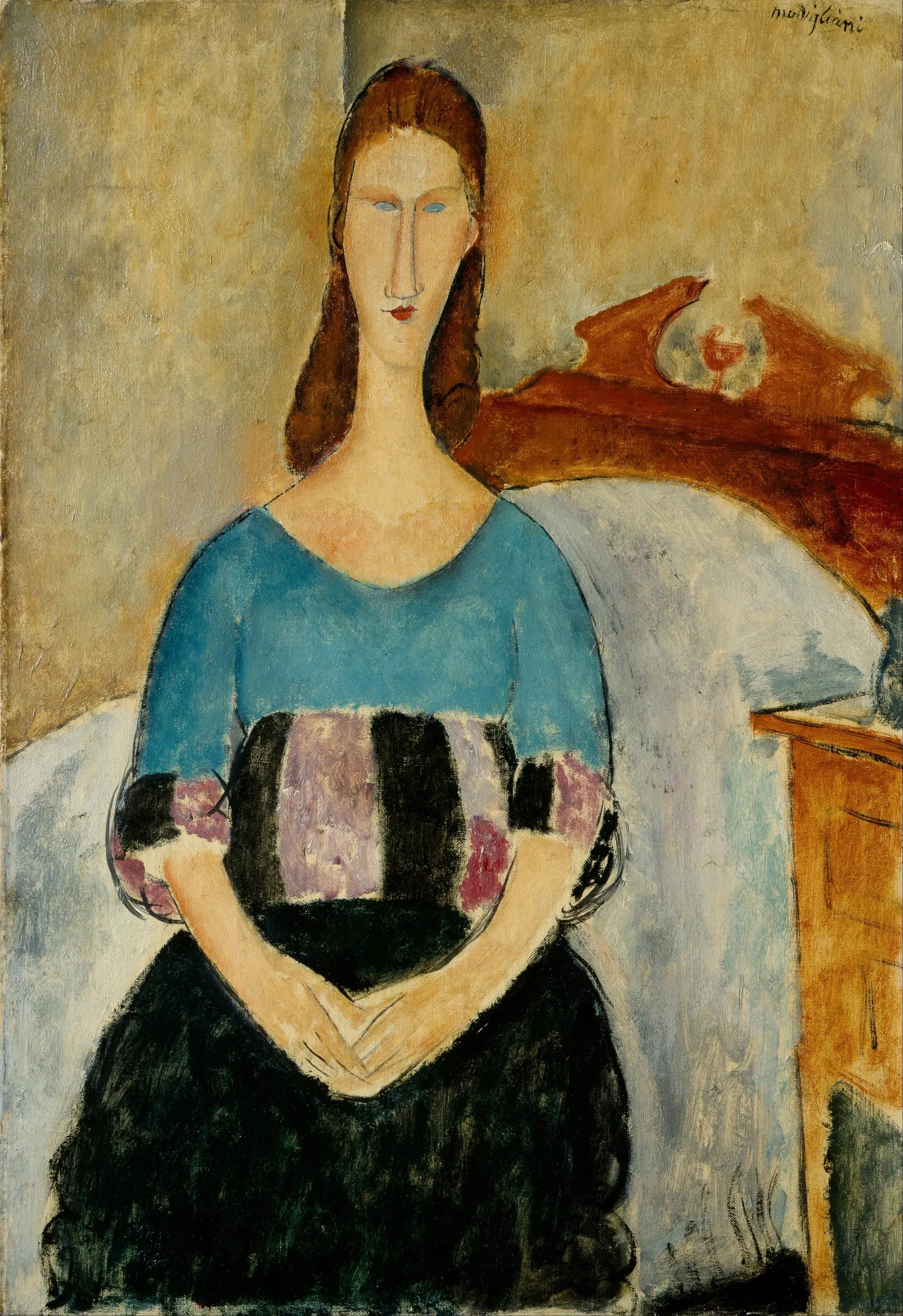 Portrait de Jeanne Hébuterne assise - Amedeo Modigliani image 1 reproduction réalisée par Alpha Reproduction