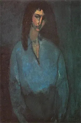 Portræt af ung pige i blå bluse - Amedeo Modigliani