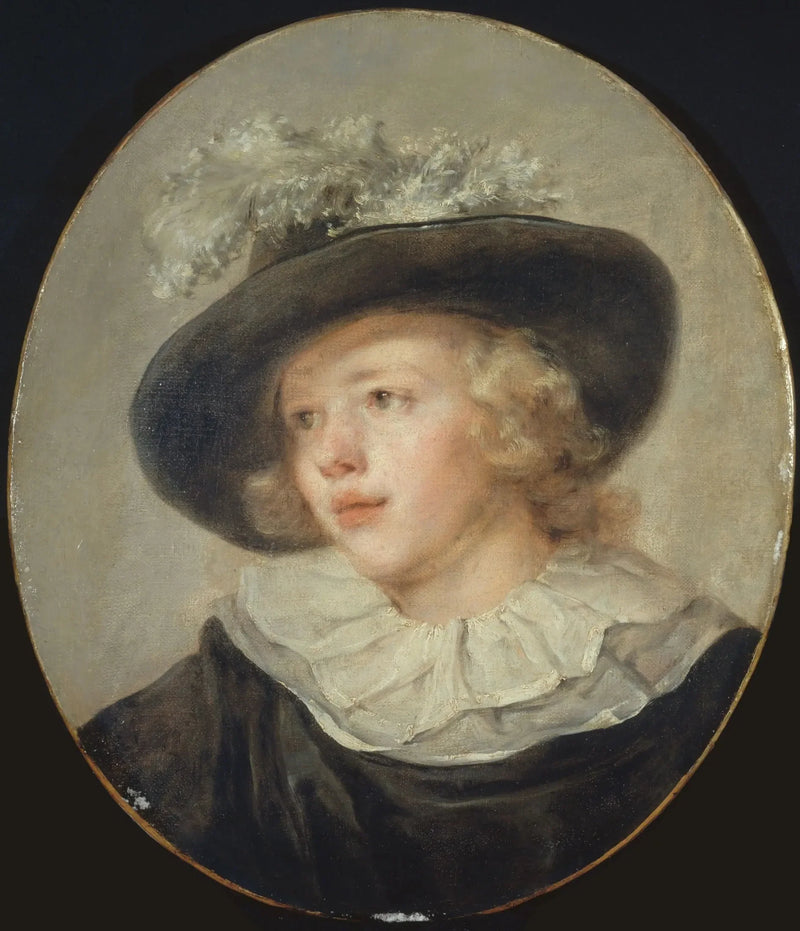 Portræt af en ung dreng med en fjerhat - Jean-Honoré Fragonard