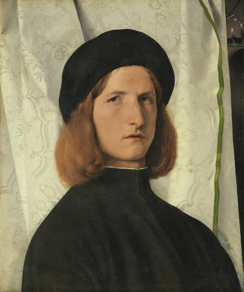 Portræt af en ung mand ved lampen - Lorenzo Lotto