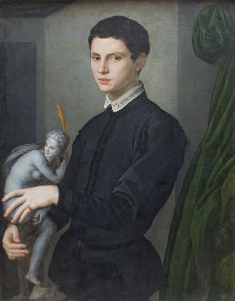 Portræt af en ung mand, der holder en statuette - Bronzino