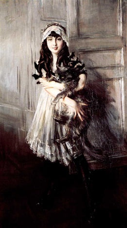Portræt af Josefina Errazuriz Alvear, der holder en kat - Giovanni Boldini