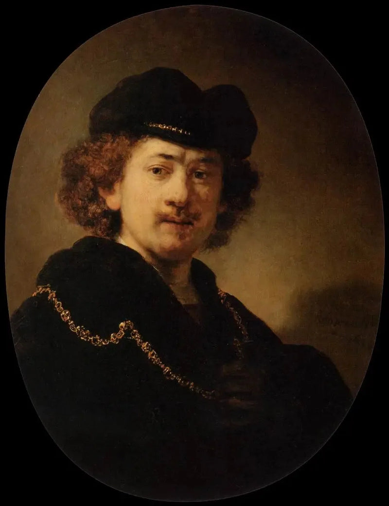 Portræt af kunstneren med toque og guld kæde - Rembrandt