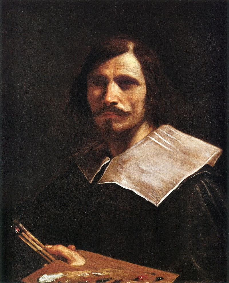 Portræt af kunstneren, der holder en palet - Guercino