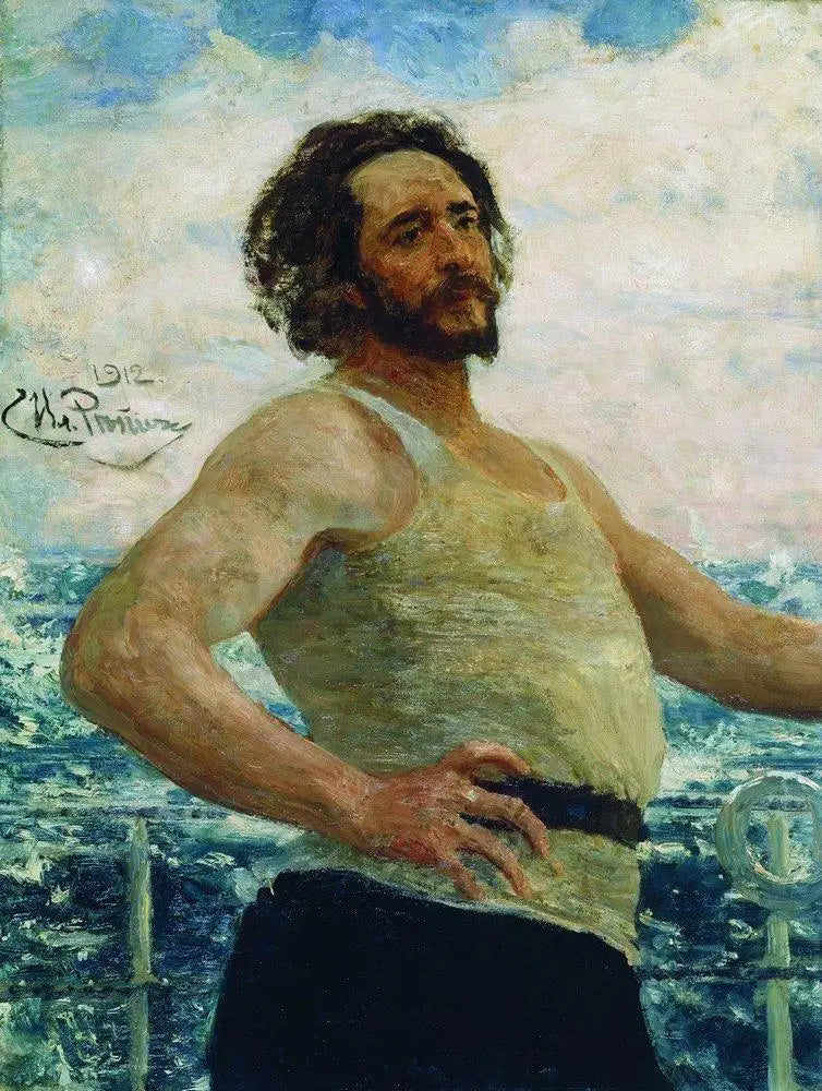 Portræt af forfatteren Leonid Nikolaïevitch Andreïev på en yacht - Ilya Repin