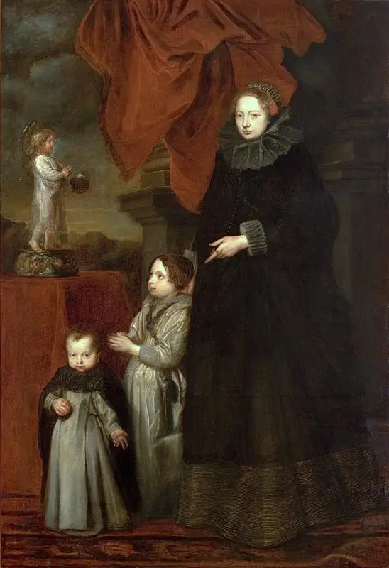 Portræt af marquise Lomellini, med sine børn i bøn - Antoine van Dyck