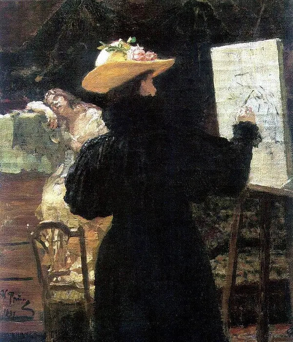 Portræt af prinsesse Maria Klavdievna Tenisheva, mens hun arbejdede - Ilya Repin