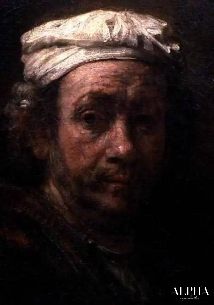 Portrait de l'artiste à son chevalet, détail du visage - Rembrandt van Rijn - Reproductions de tableaux et peintures haut de gamme