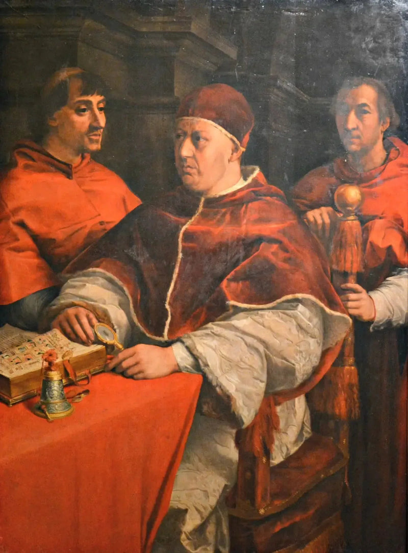 Portræt af Léon X med kardinalerne Giulio de Médicis og Luigi de' Rossi - Andrea del Sarto