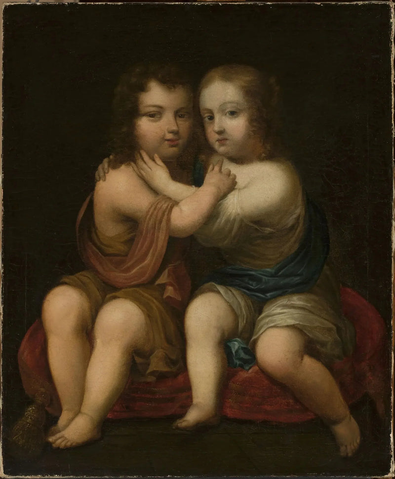 Portræt af Louis XIV som barn med sin halvsøster Henriette af England. - Pierre Mignard