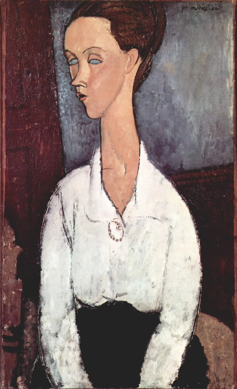 Portræt af Lunia Czechowska i hvid skjorte - Amedeo Modigliani