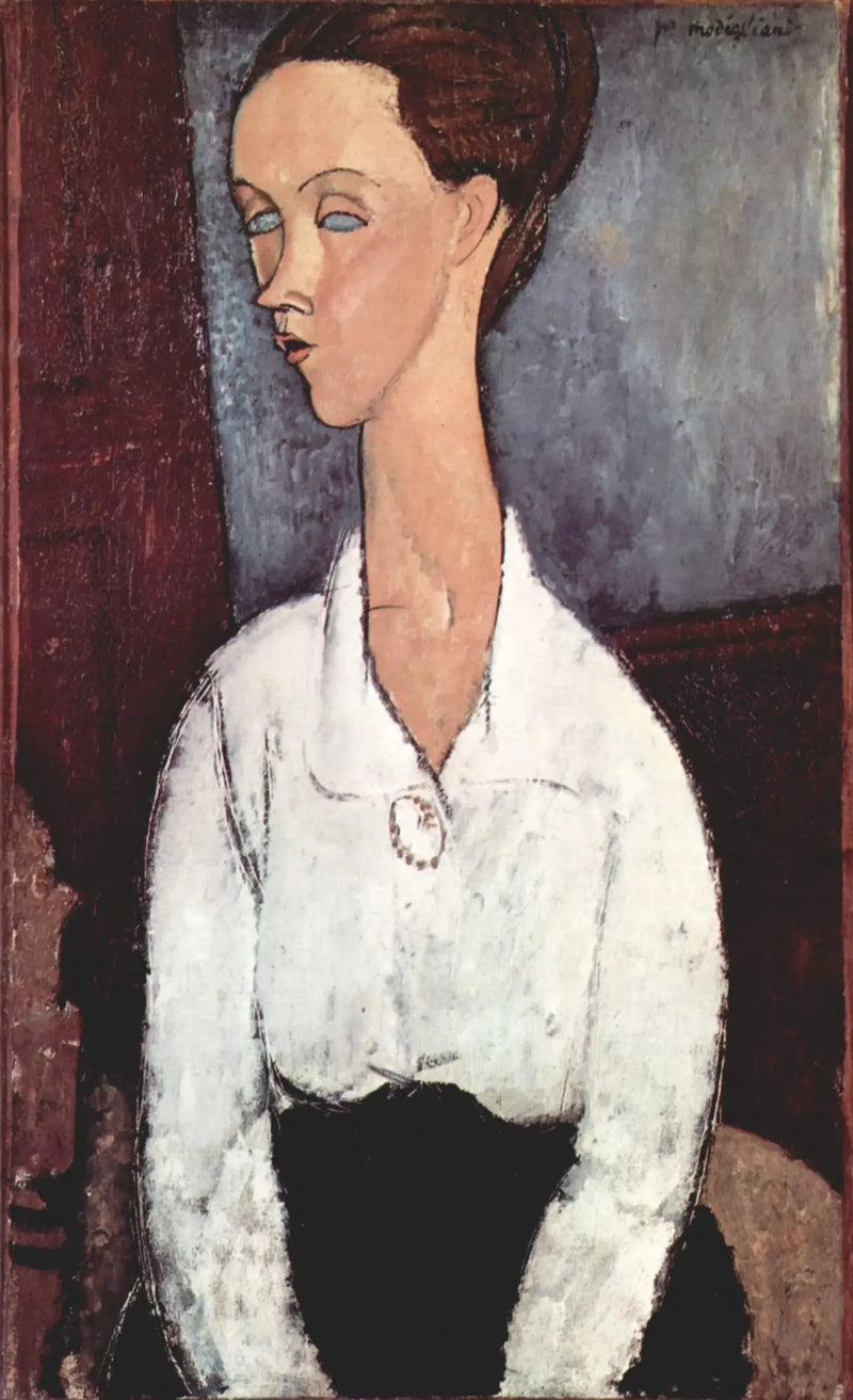 Portræt af Lunia Czechowska i hvid skjorte - Amedeo Modigliani