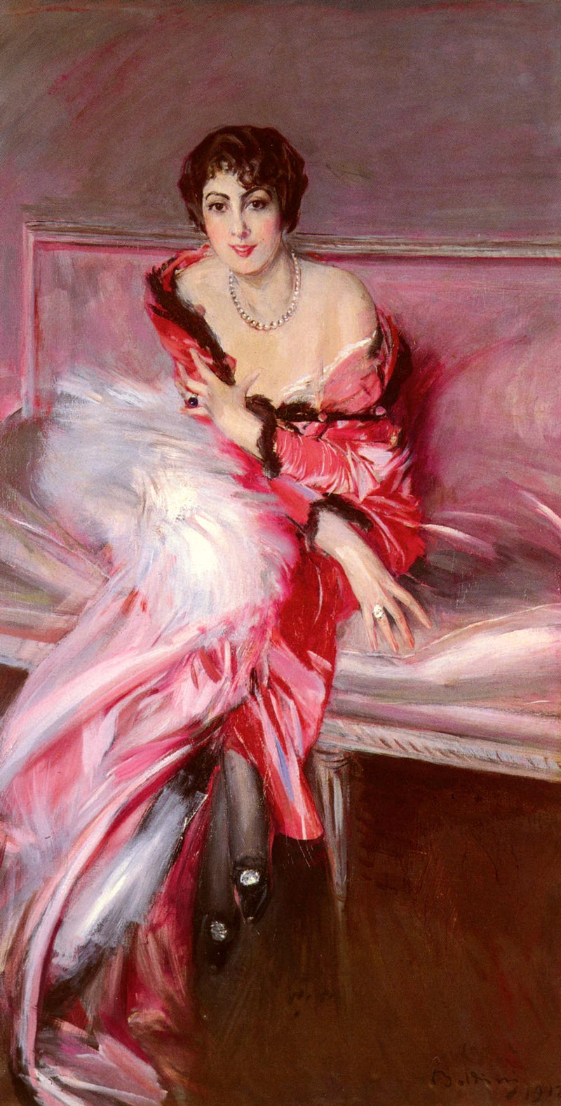 Portræt af Madame Juillard i rød - Giovanni Boldini