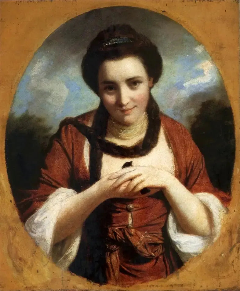 Portræt af Miss Nelly O'Brien med en fugl. - Joshua Reynolds