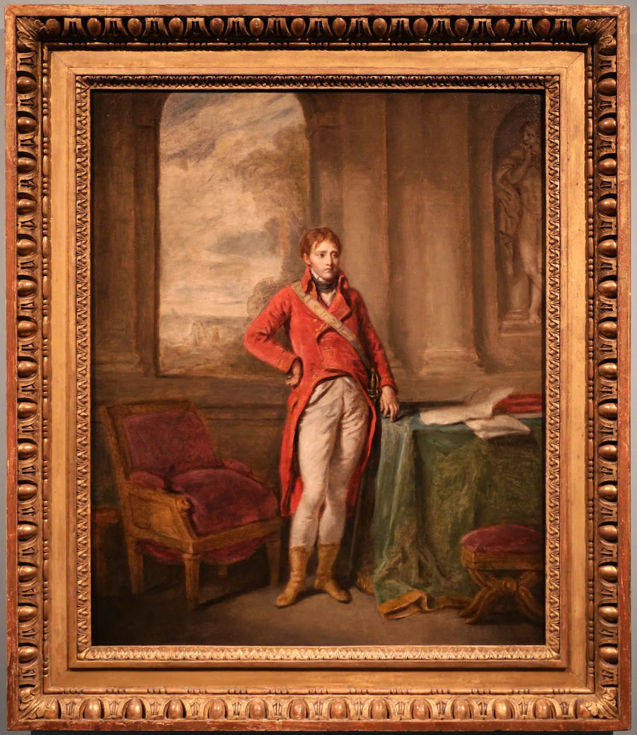 Napoleon Bonapartes portræt i premierkonsulsdragt med Antwerpen by i baggrunden - Jean-Baptiste Greuze