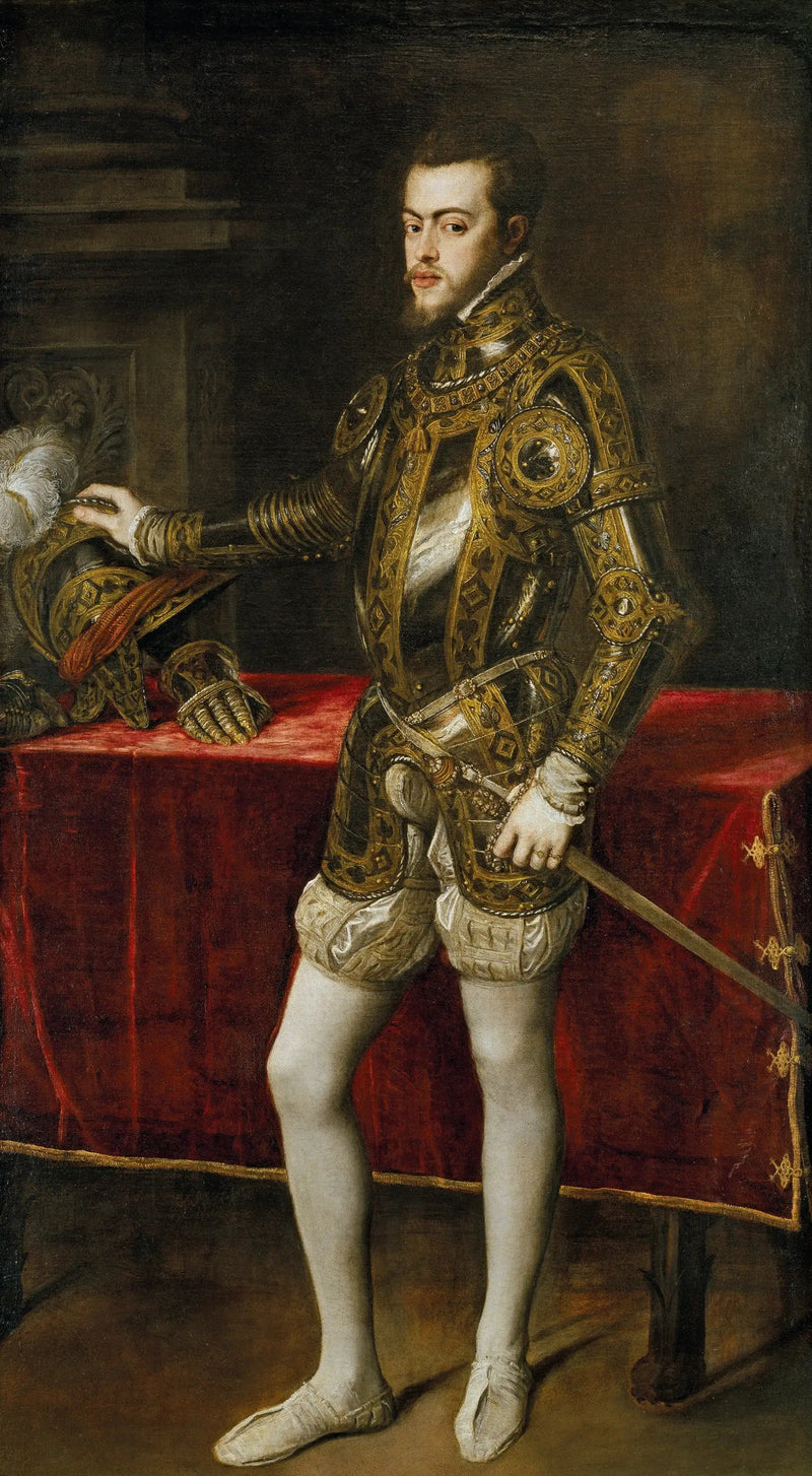 Portræt af Filip II i rustning - Titian
