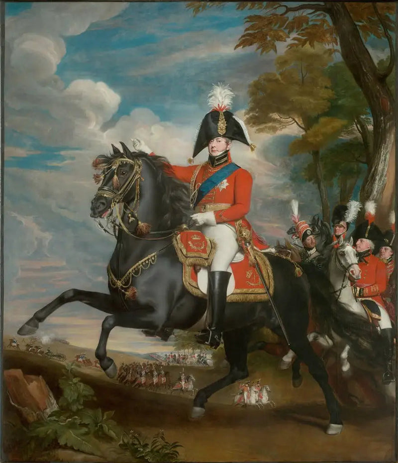 Portræt af H.R.H. prinsen af Wales under en parade, i nærværelse af Lord Heathfield, general Turner, oberst Bloomfield og baron Eben; oberst Quinton i det fjerne - John Singleton Copley