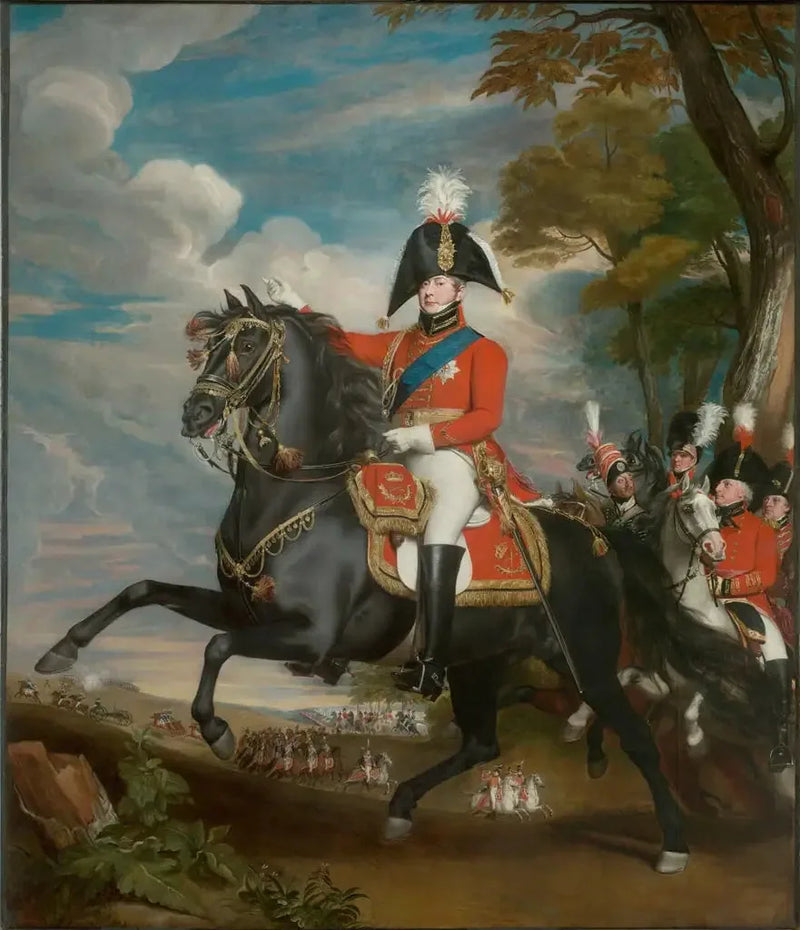 Portræt af H.R.H. prinsen af Wales under en parade, i nærværelse af Lord Heathfield, general Turner, oberst Bloomfield og baron Eben; oberst Quinton i det fjerne - John Singleton Copley