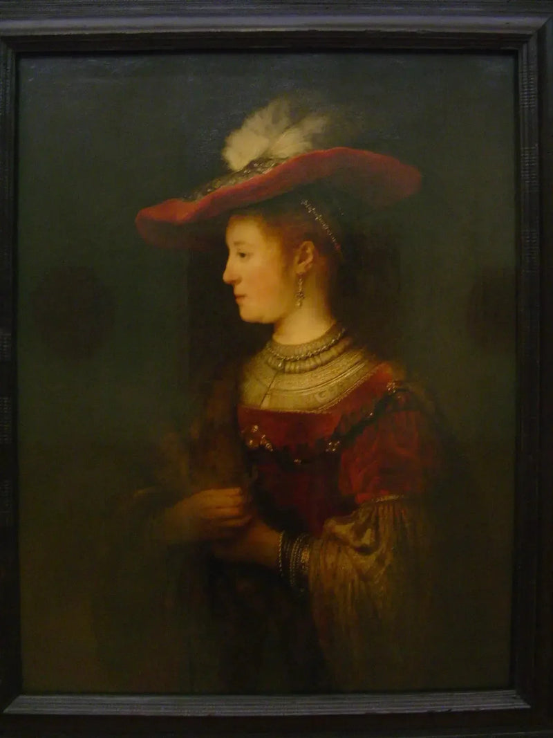 Portræt af Saskia med en hat - Rembrandt