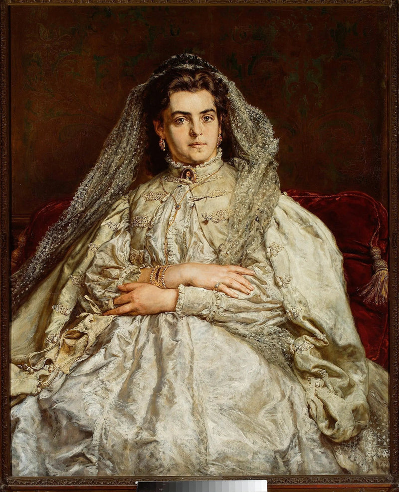 Portræt af Teodora Matejko født Giebułtowska i brudekjole. - Jan Matejko